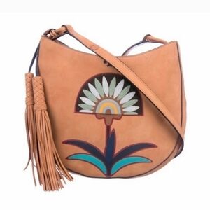 Tory Burch Nubuck Leather Utopia Floral Applique' Convertible Crossbody Bag